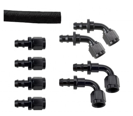Op maat gemaakte ondersteuning Ronde kopcode Zwarte aluminium Push-On slang Eind Fitting Kit AN6 9PCS Vrouwelijke aansluiting en duurzaam