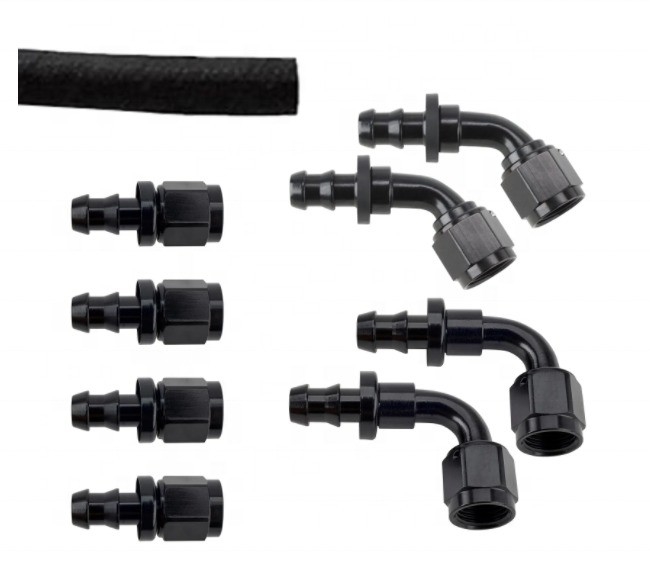 Op maat gemaakte ondersteuning Ronde kopcode Zwarte aluminium Push-On slang Eind Fitting Kit AN6 9PCS Vrouwelijke aansluiting en duurzaam